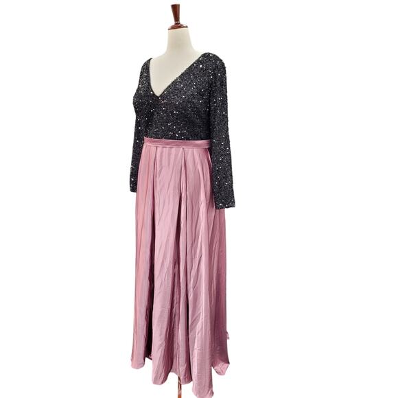 NWT Women's Black Pink Long Sleeve Sequin Gown Size 28 - Picture 4 of 13